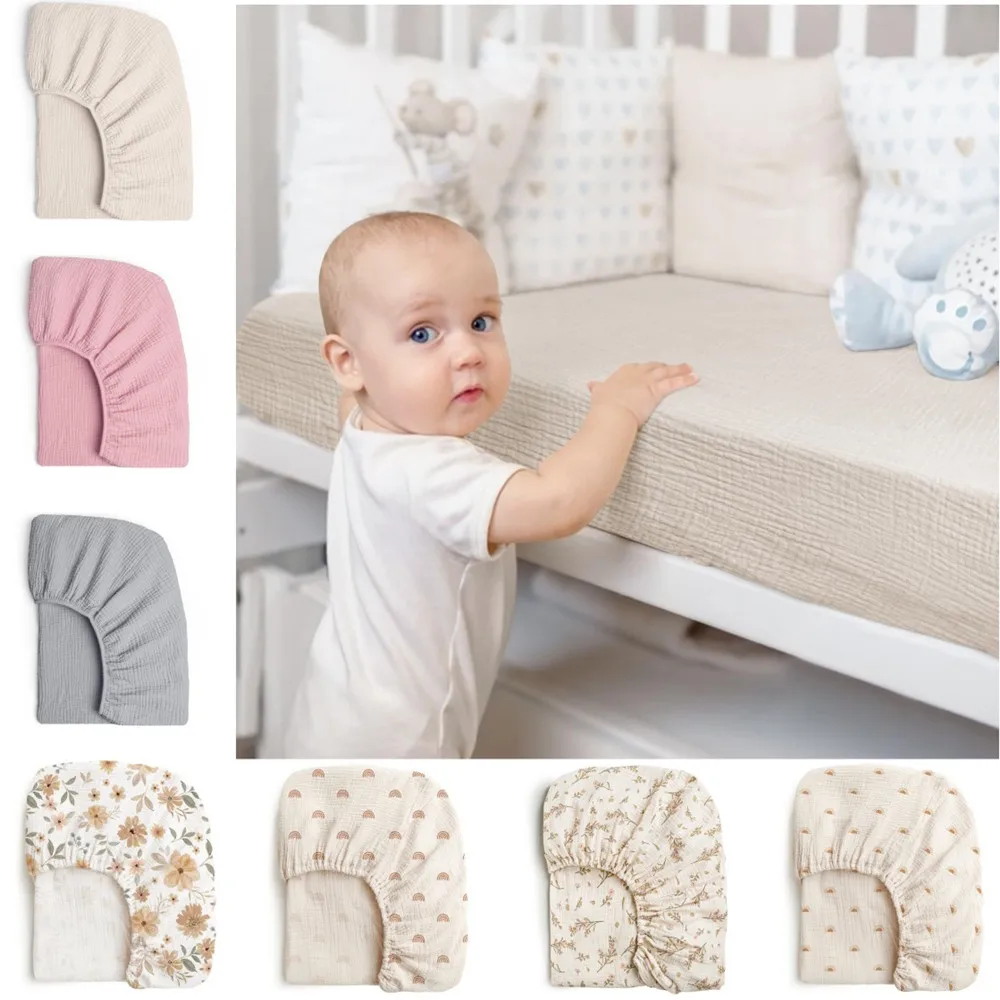 Baby Change Table Wrinkled Cloth Cotton Yarn Enlarged Bed Hat All-inclusive Double-layer Cotton Yarn Transparent Crib Bed Cover