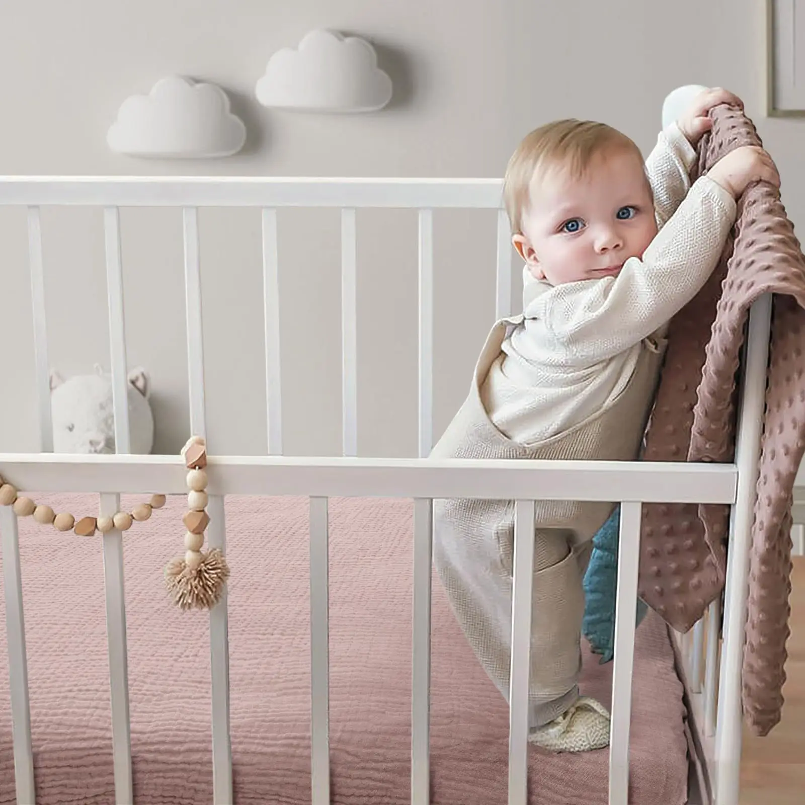 Baby Change Table Wrinkled Cloth Cotton Yarn Enlarged Bed Hat All-inclusive Double-layer Cotton Yarn Transparent Crib Bed Cover thumbnail 2