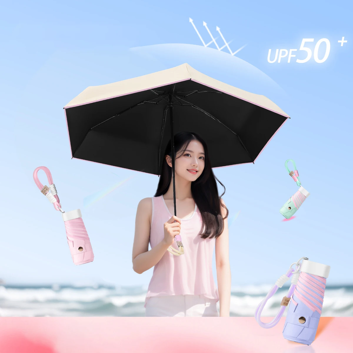 UPF50+Mini Folding Umbrella Color Rope Bracelet Sunshade Umbrella Pocket Rain Travel Umbrella UV Protection Sunshade Umbrella thumbnail 3