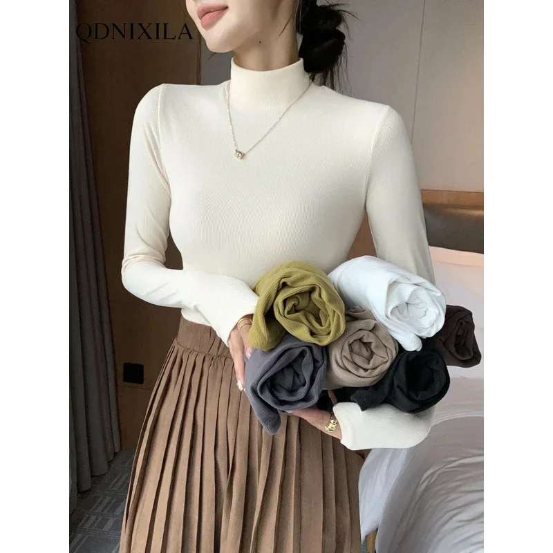 2025 New Knitted Half-turtleneck Pullovers Women Bottom Shirts Sweater Jumper Elegant Korean Fashion Long-sleeved Tops Knitwear thumbnail 5