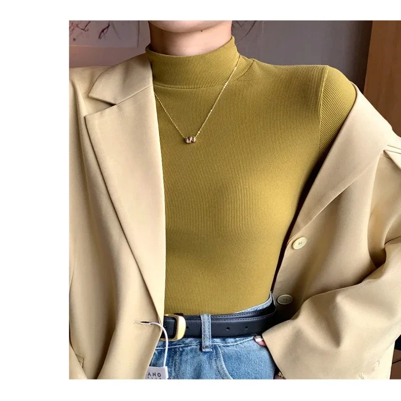 2025 New Knitted Half-turtleneck Pullovers Women Bottom Shirts Sweater Jumper Elegant Korean Fashion Long-sleeved Tops Knitwear thumbnail 2