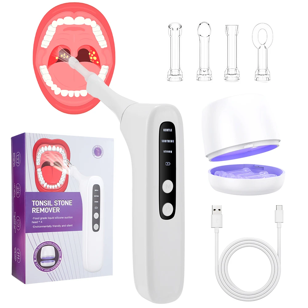 Electronic Vacuum Tonsil Stone Removal Kit 4 in 1 Mouth Vacuum Oral Care Mouth Cleaner Dental Cleaning LED Light Oral Care