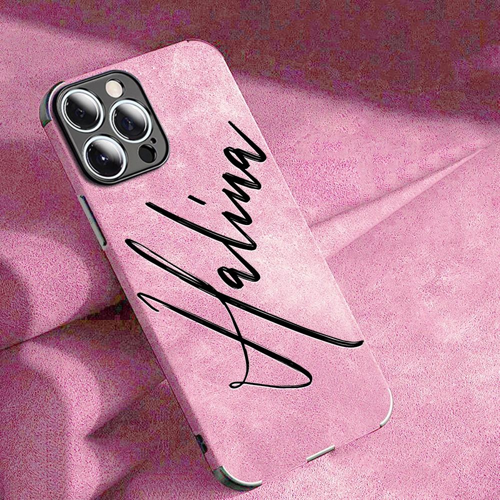 Large Brush Calligraphy Name Customized Phone Case For iPhone 16 15 14 13 12 11 Pro Max Lambskin Faux Leather Shockproof Cover thumbnail 3