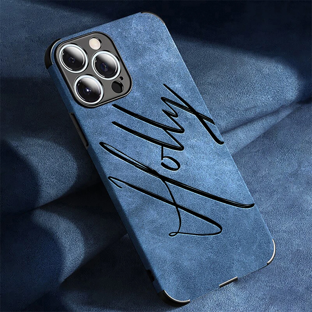 Large Brush Calligraphy Name Customized Phone Case For iPhone 16 15 14 13 12 11 Pro Max Lambskin Faux Leather Shockproof Cover thumbnail 4