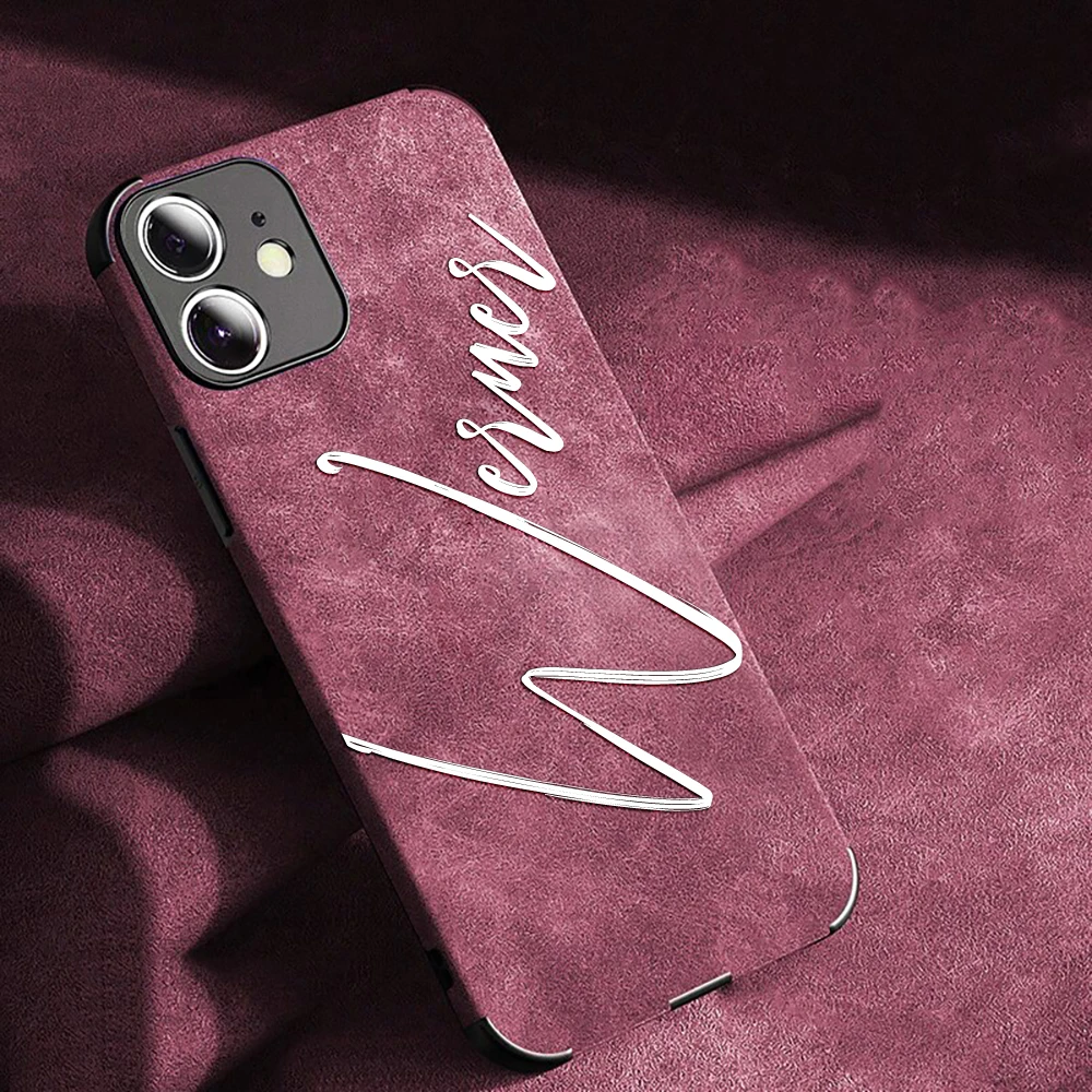 Large Brush Calligraphy Name Customized Phone Case For iPhone 16 15 14 13 12 11 Pro Max Lambskin Faux Leather Shockproof Cover thumbnail 5