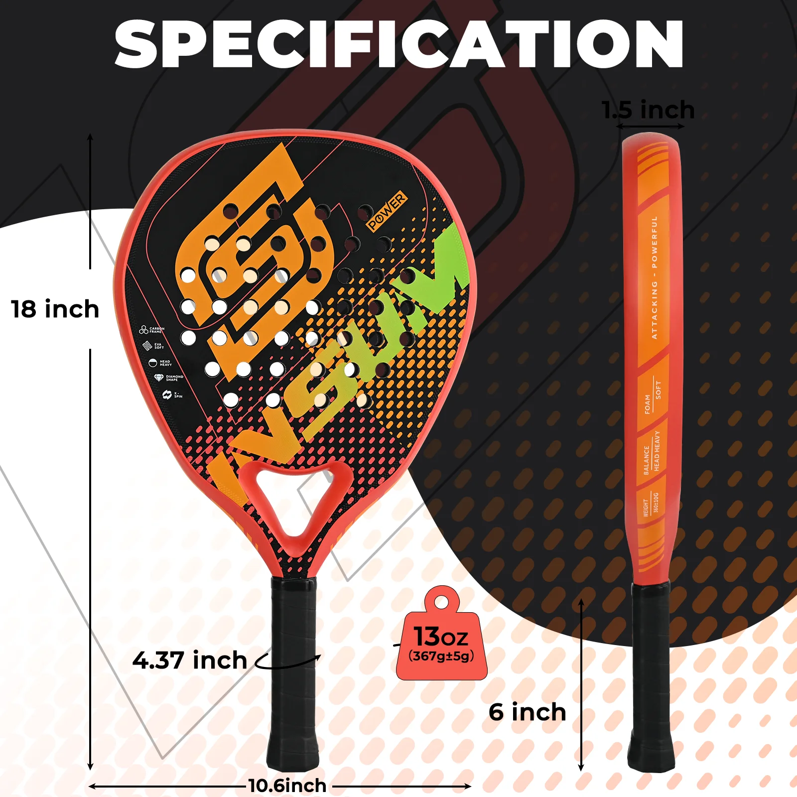 INSUM Padel Racket Lightweight Padel Tennis Racquets With Diamond Shape & Anti-Vibration System Suitable For Beginner To Advance thumbnail 3