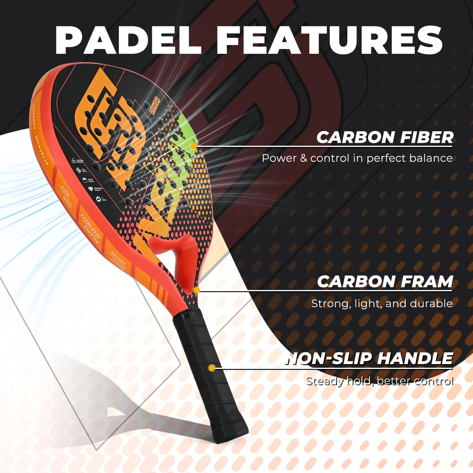 INSUM Padel Racket Lightweight Padel Tennis Racquets With Diamond Shape & Anti-Vibration System Suitable For Beginner To Advance thumbnail 6