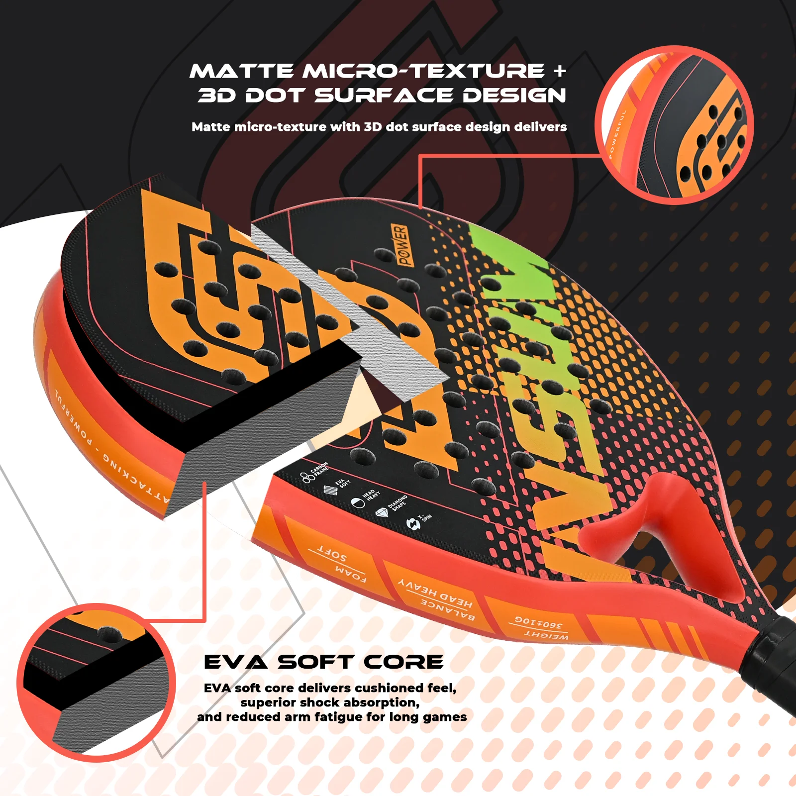 INSUM Padel Racket Lightweight Padel Tennis Racquets With Diamond Shape & Anti-Vibration System Suitable For Beginner To Advance thumbnail 2