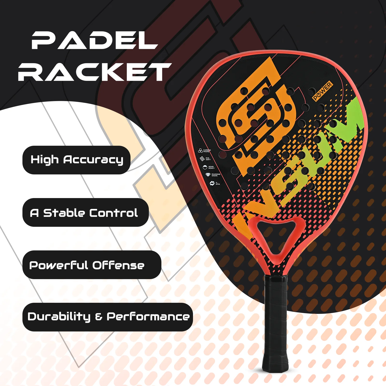 INSUM Padel Racket Lightweight Padel Tennis Racquets With Diamond Shape & Anti-Vibration System Suitable For Beginner To Advance thumbnail 5