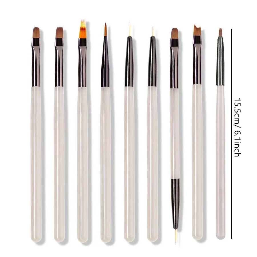 9Pcs UV Gel Acrylic Nail Brush Set, Nail Tips Extension Nail Brushes 3D Carving Manicure Salon Tools thumbnail 6