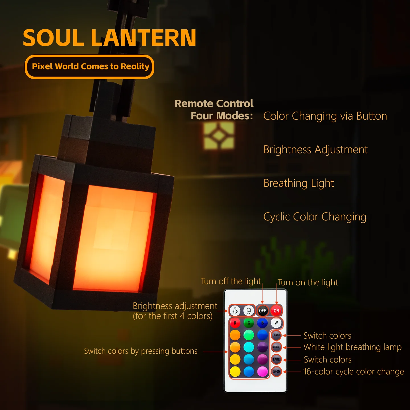 Pixel Style Night Light Portable Lantern Tabletop Ornament 16 Colors Lantern DIY Interior Decoration Festival Atmosphere Light thumbnail 3