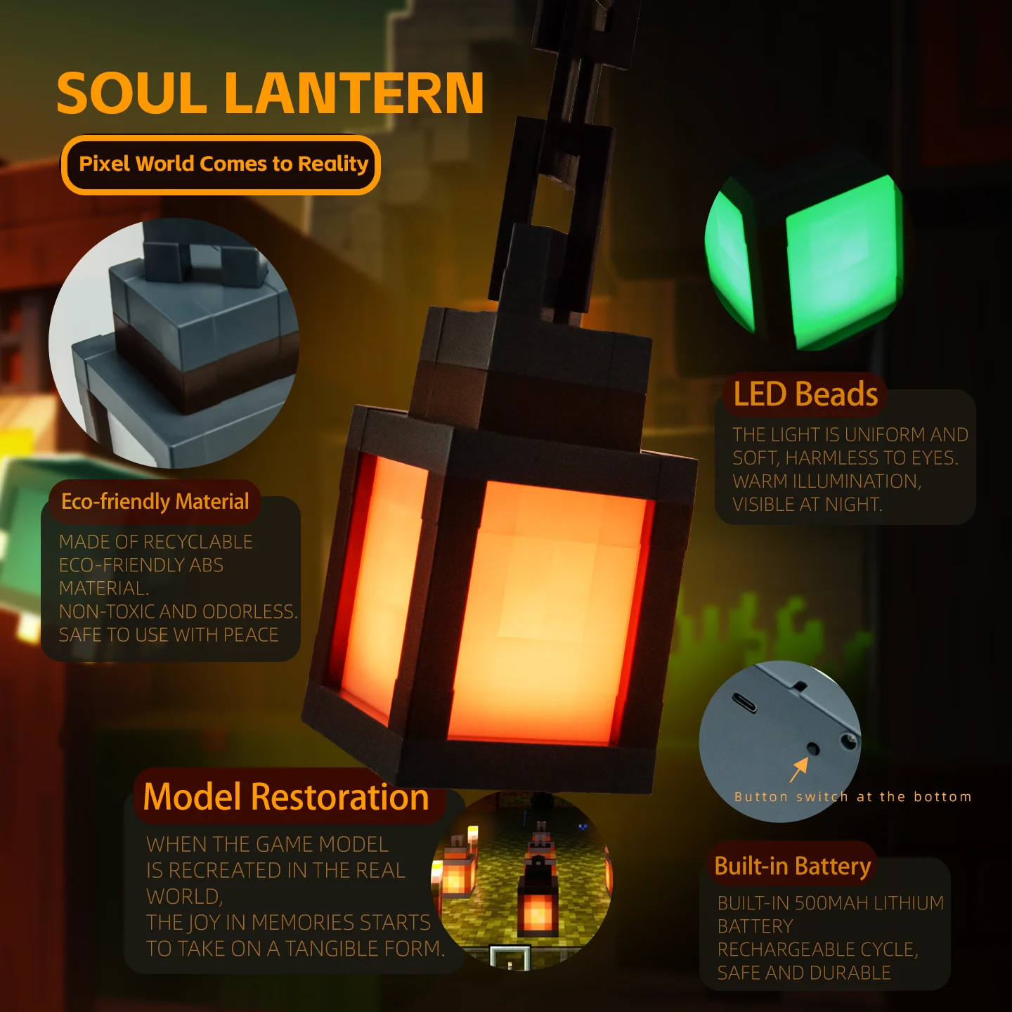 Pixel Style Night Light Portable Lantern Tabletop Ornament 16 Colors Lantern DIY Interior Decoration Festival Atmosphere Light thumbnail 4