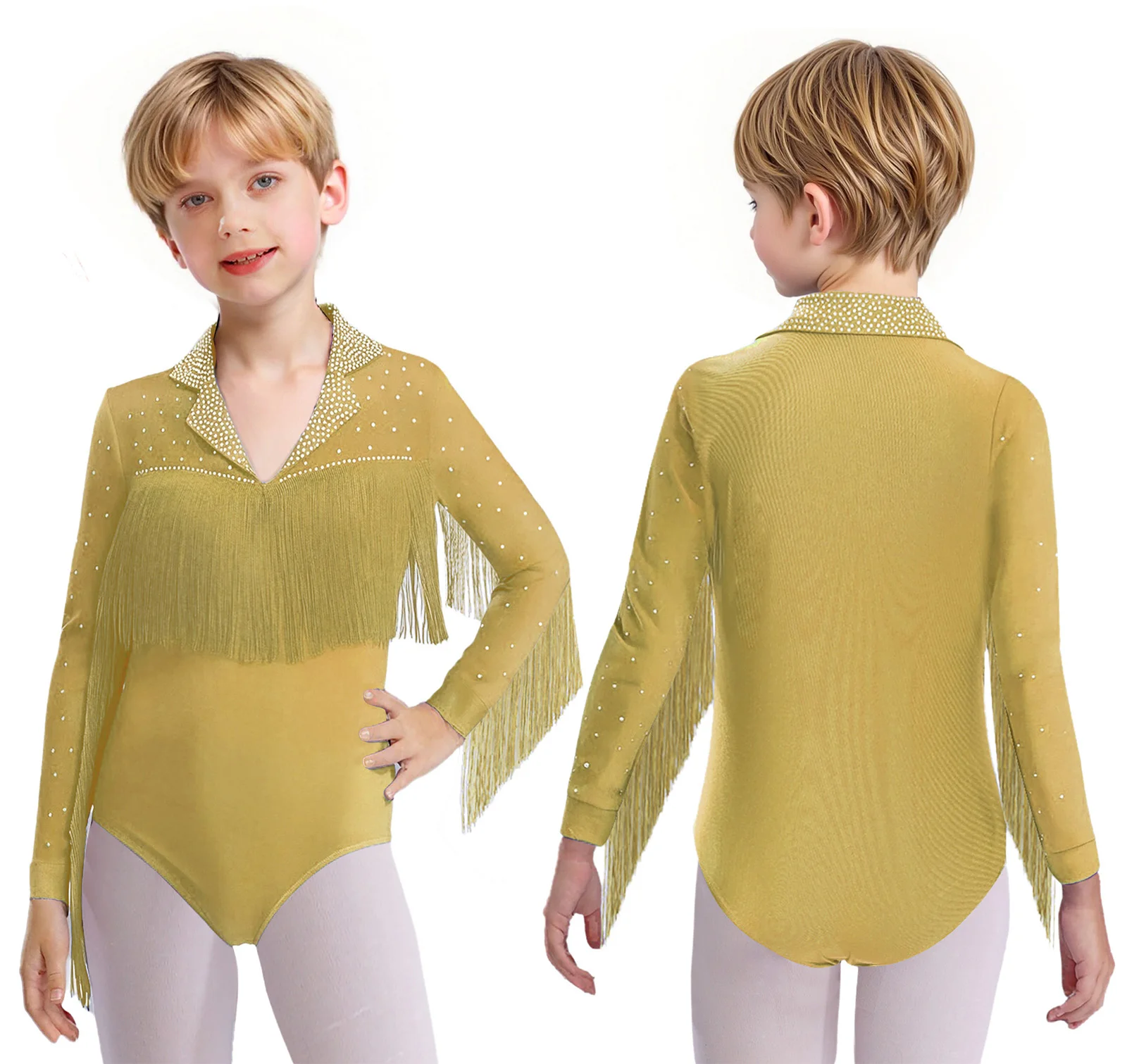 Kids Boys Latin Dance Bodysuit Glittery Rhinestones Zipper Leotard Shirt Jumpsuit for Ballet Ballroom Competition Performance thumbnail 3