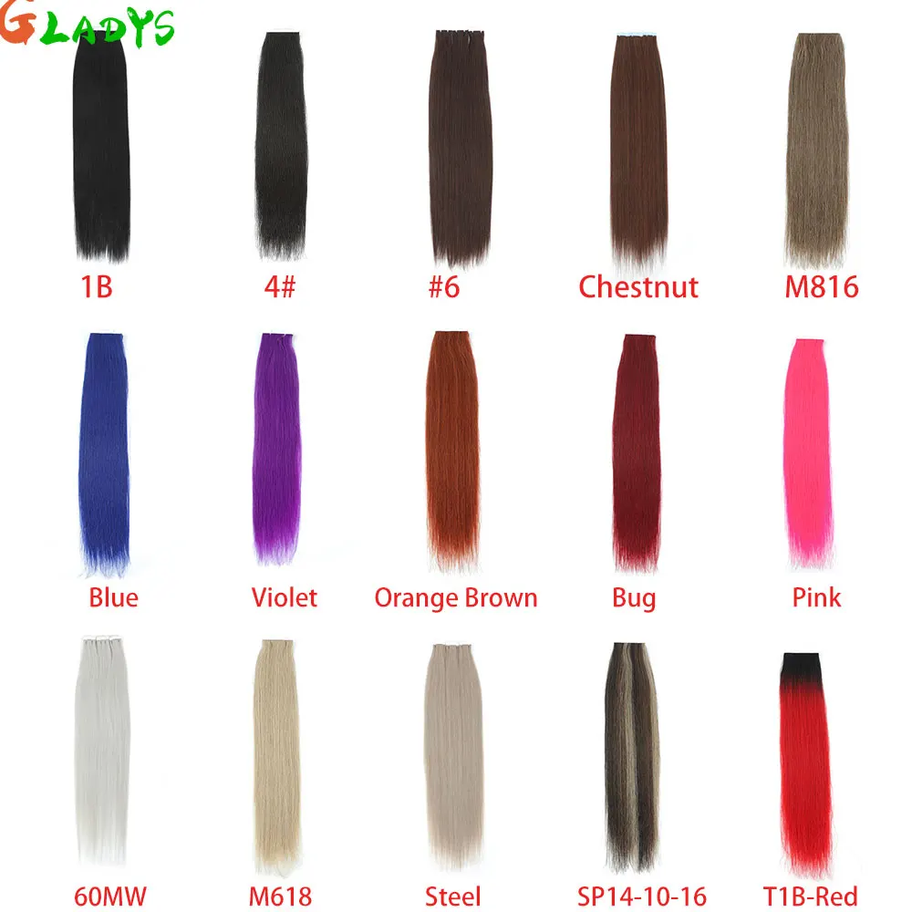 Gladys 20Pcs/pack Ombre Brown Straight Synthetic Tape In Hair Extensions 26 Inch 50g Double Sided Adhesive Tape Hair Extensions thumbnail 6