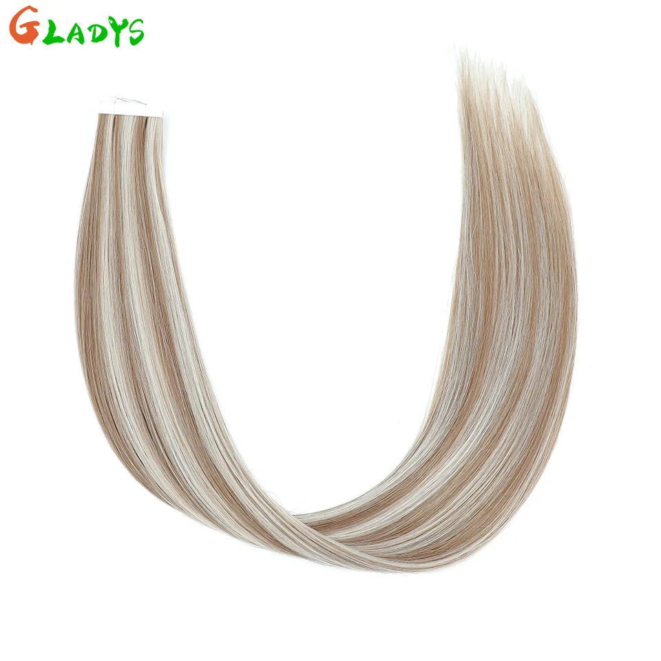 Gladys 20Pcs/pack Ombre Brown Straight Synthetic Tape In Hair Extensions 26 Inch 50g Double Sided Adhesive Tape Hair Extensions thumbnail 3
