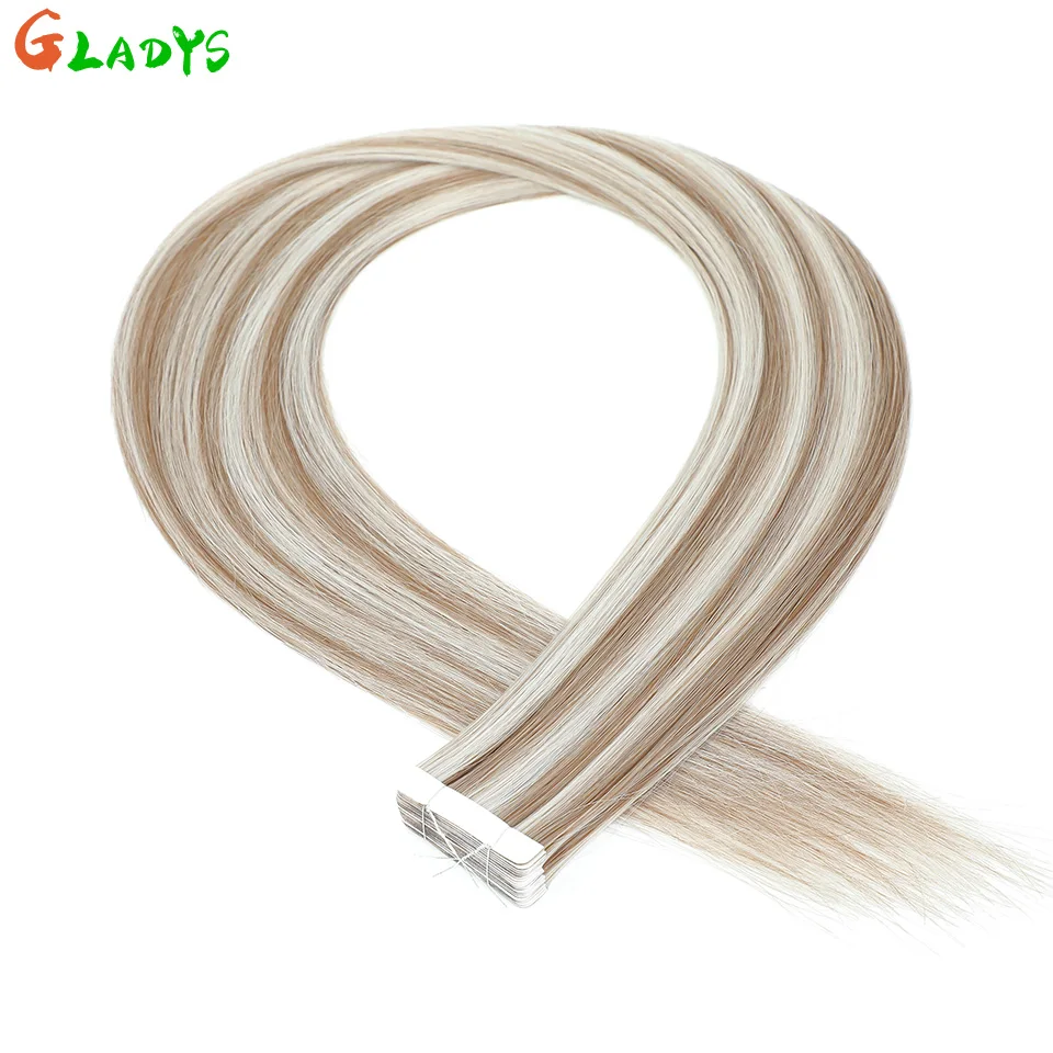 Gladys 20Pcs/pack Ombre Brown Straight Synthetic Tape In Hair Extensions 26 Inch 50g Double Sided Adhesive Tape Hair Extensions thumbnail 2