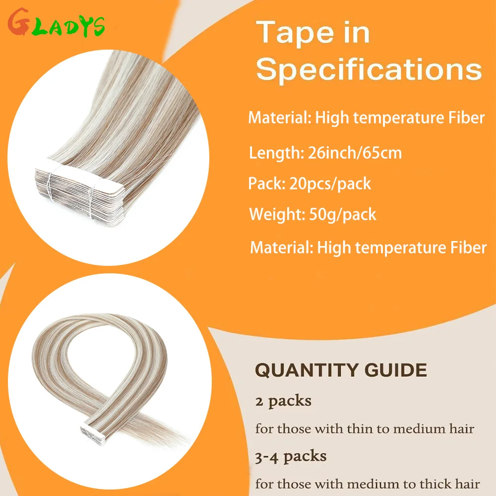 Gladys 20Pcs/pack Ombre Brown Straight Synthetic Tape In Hair Extensions 26 Inch 50g Double Sided Adhesive Tape Hair Extensions thumbnail 5