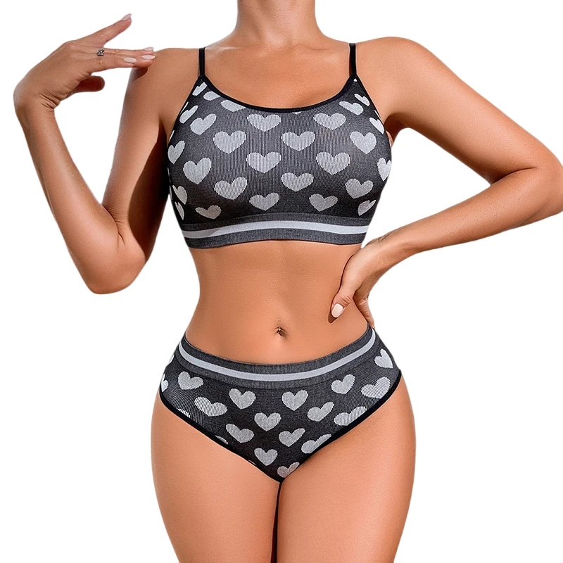 2pcs Seamless Women's Sports Bra Set Underwear Bra Korean Style Push Up No Steel Ring Bra Sexy Tube Top High Elastic Panty Set