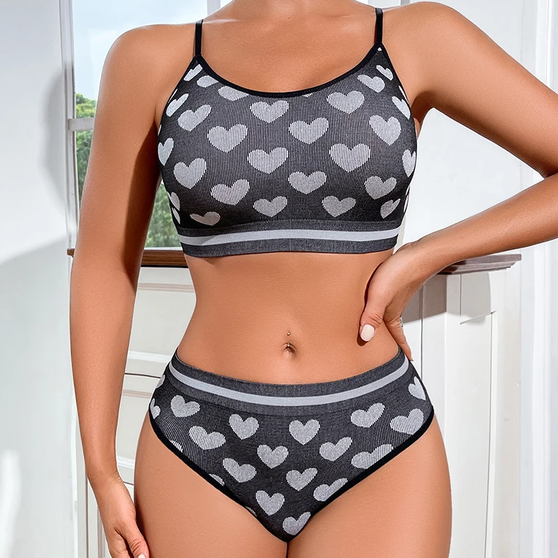 2pcs Seamless Women's Sports Bra Set Underwear Bra Korean Style Push Up No Steel Ring Bra Sexy Tube Top High Elastic Panty Set thumbnail 3