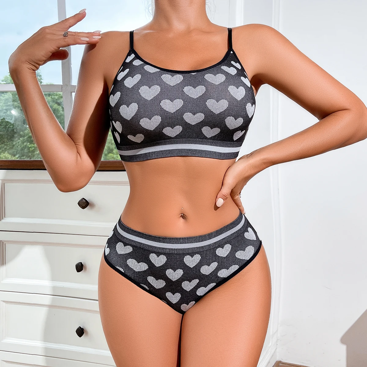 2pcs Seamless Women's Sports Bra Set Underwear Bra Korean Style Push Up No Steel Ring Bra Sexy Tube Top High Elastic Panty Set thumbnail 2