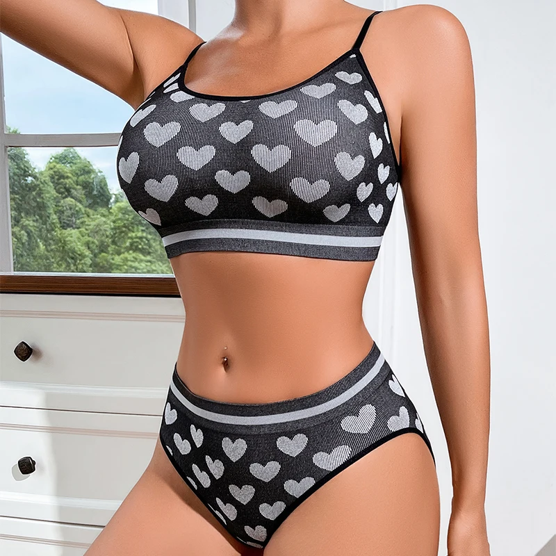 2pcs Seamless Women's Sports Bra Set Underwear Bra Korean Style Push Up No Steel Ring Bra Sexy Tube Top High Elastic Panty Set thumbnail 6