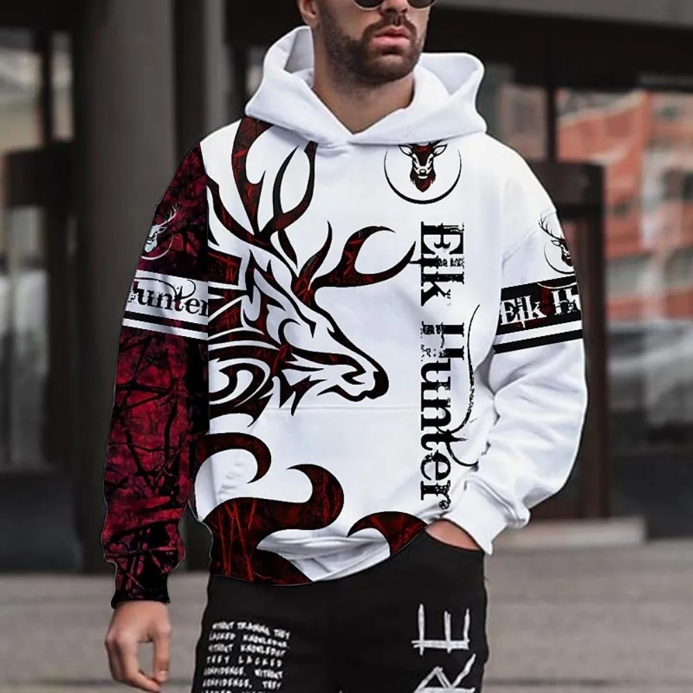 Autumn fashion men's European and American animal print micro elastic comfortable hooded sweatshirt outdoor urban high street cl thumbnail 3