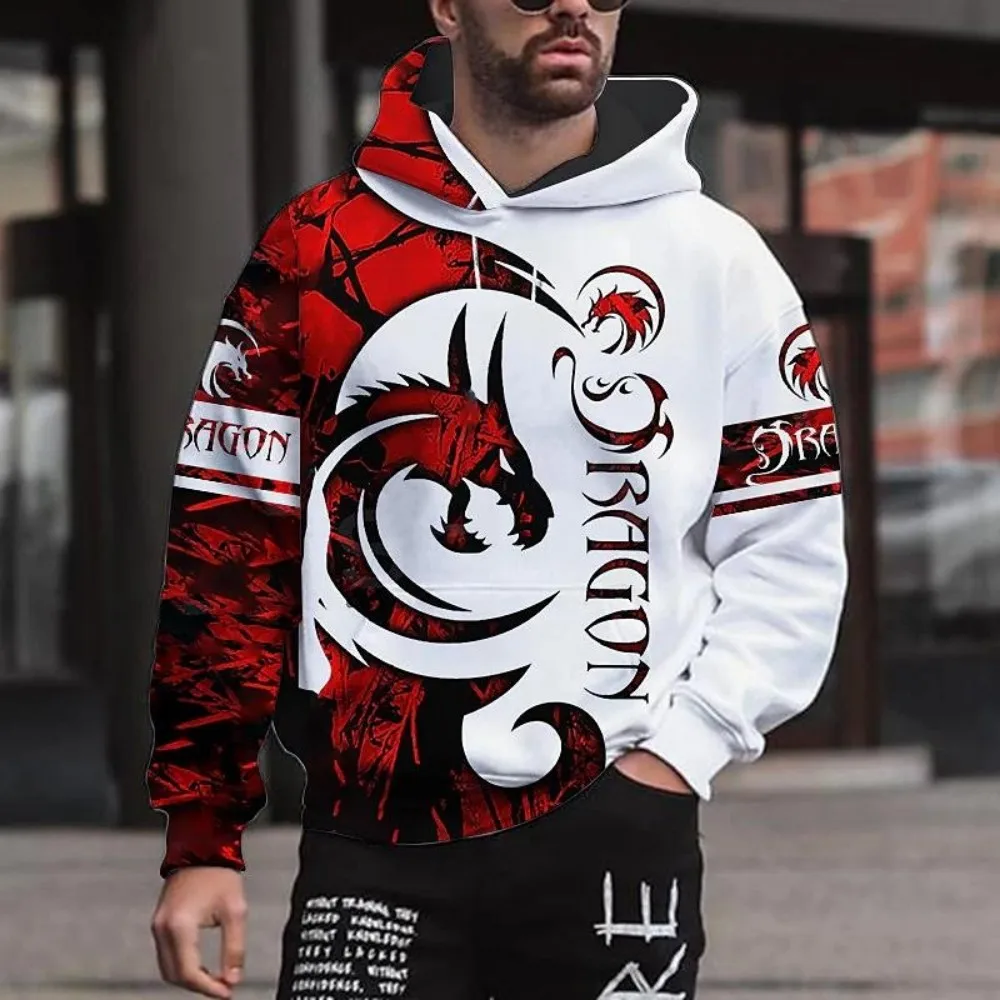 Autumn fashion men's European and American animal print micro elastic comfortable hooded sweatshirt outdoor urban high street cl thumbnail 4
