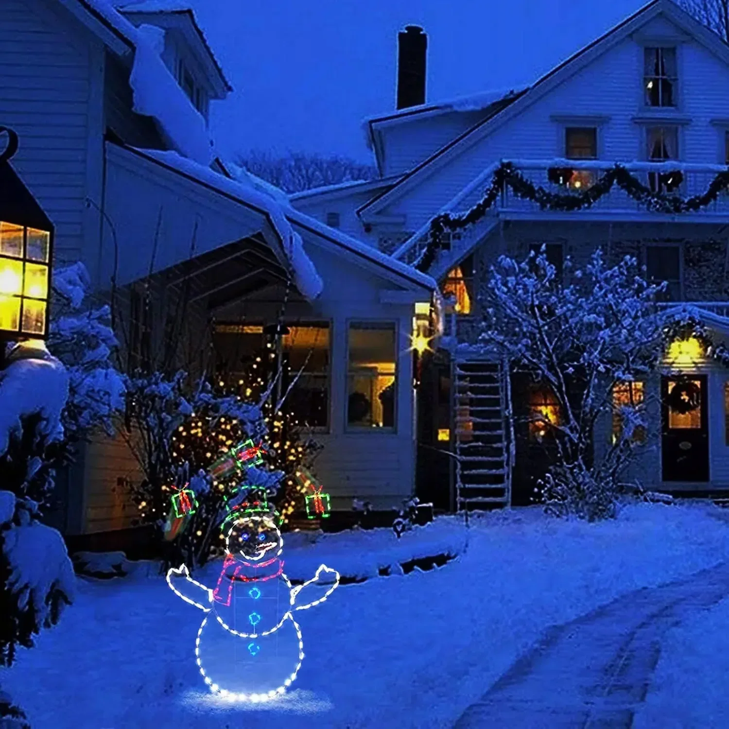 Animated Snowball Light LED Glowing Glitter Snowman Christmas Decor for Home Outdoor Garden Yard Xmas Ornament thumbnail 2