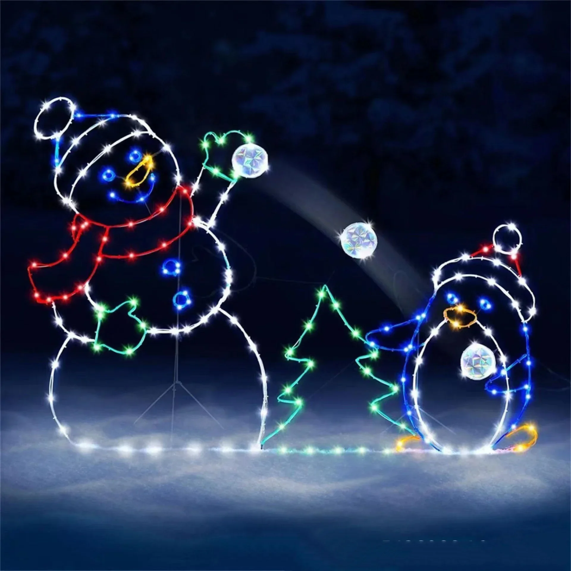 Animated Snowball Light LED Glowing Glitter Snowman Christmas Decor for Home Outdoor Garden Yard Xmas Ornament thumbnail 3