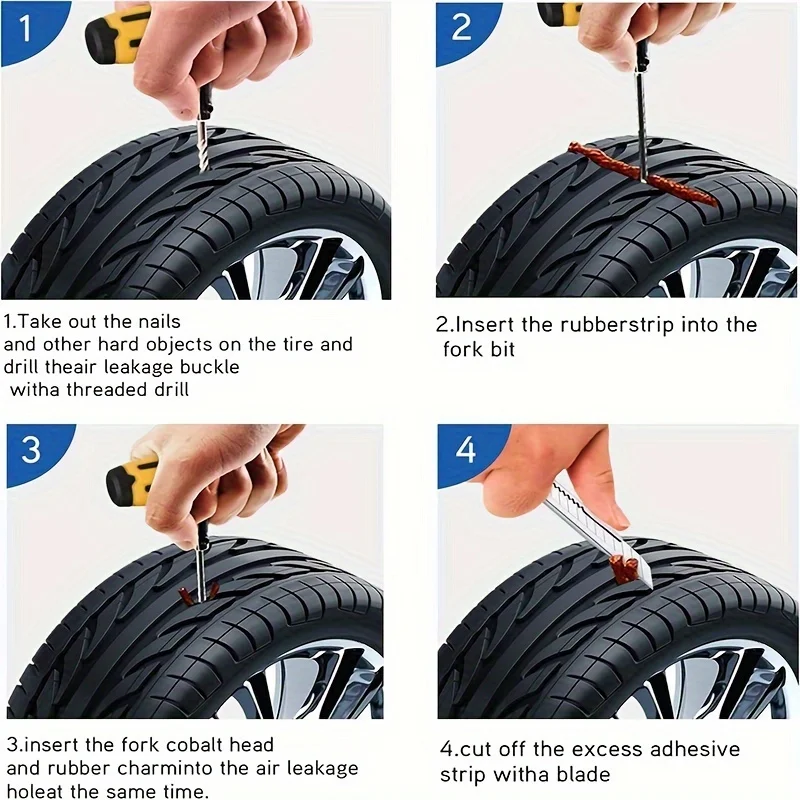 Emergency Tire Repair Kit - Heavy-Duty Glue & Rubber Strips for Flat Puncture Fix on Cars/Trucks/RVs, On-the-Go Safety Solution thumbnail 6