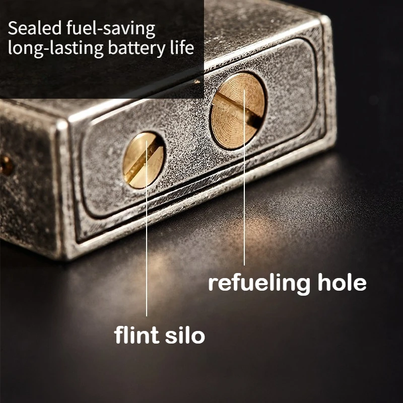 Retro Classic Grinding Wheel Lighter Vintage Open Flame Metal Oil Lighter Smoking Accessories Men's Gadgets Collect thumbnail 5