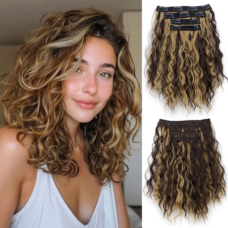 4-piece clip hair water ripple synthetic wig hair extension short curl water ripple clip hair
