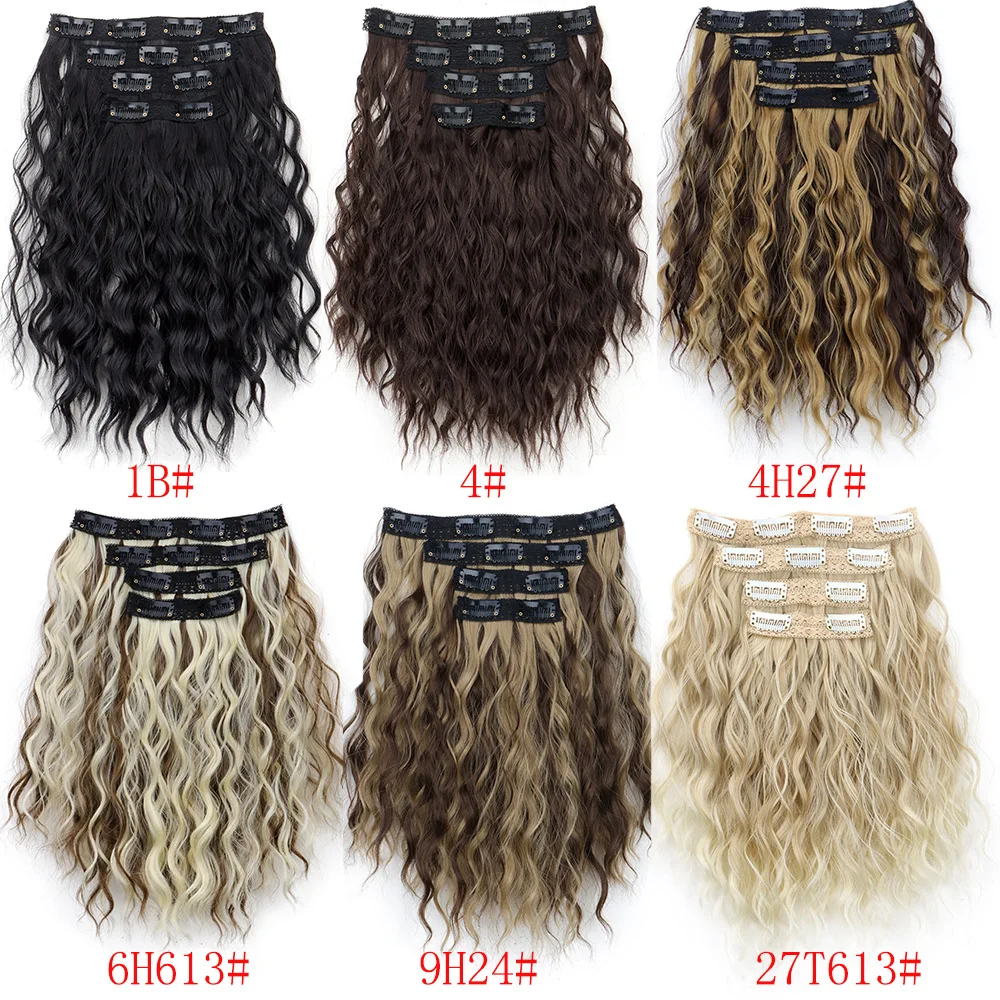 4-piece clip hair water ripple synthetic wig hair extension short curl water ripple clip hair thumbnail 2