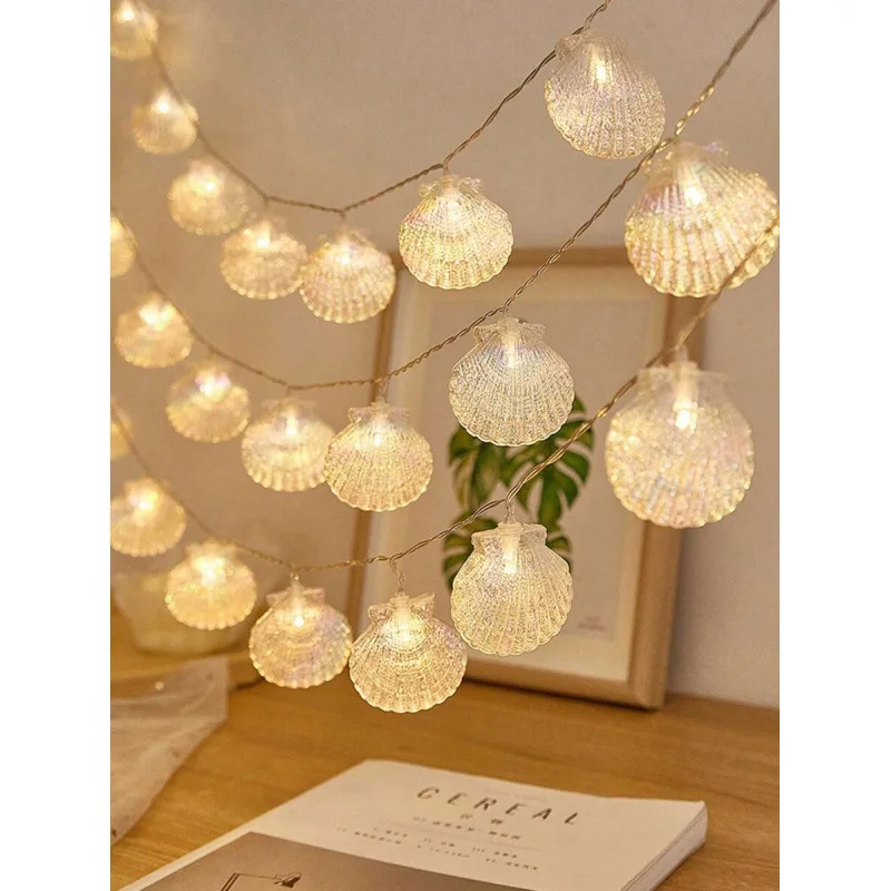 LED Seashell String Light Wall Decoration, Home Room Decor Light Camping Atmosphere Light Bedroom & Party Decoration Home Decor
