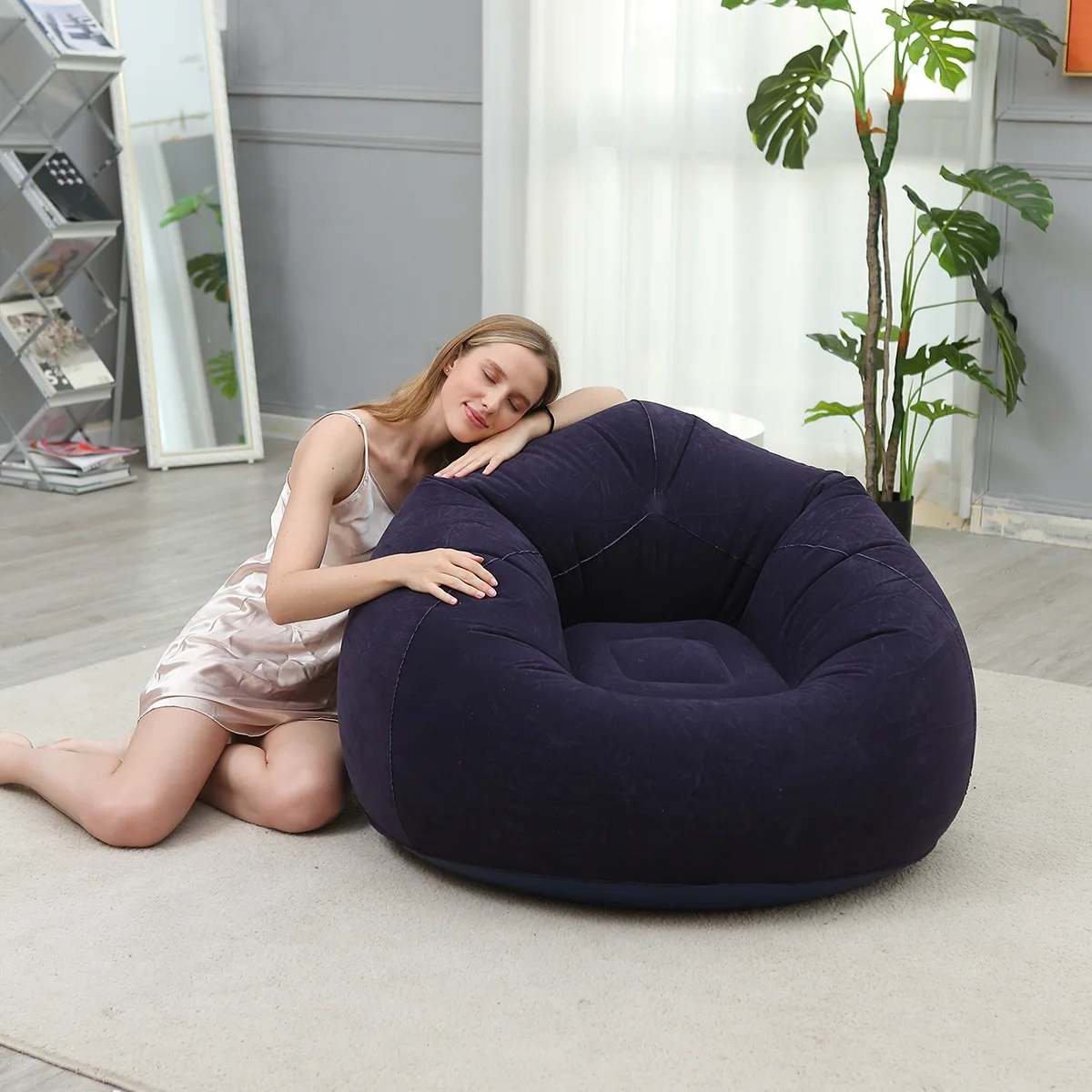 Lazy Inflatable Sofa Portable Foldable Pvc Flocking Single-Person Inflatable Sofa Lounger Seat for Outdoor Camping