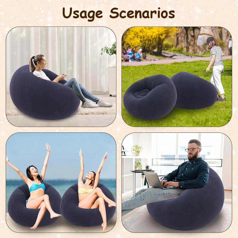 Lazy Inflatable Sofa Portable Foldable Pvc Flocking Single-Person Inflatable Sofa Lounger Seat for Outdoor Camping thumbnail 4