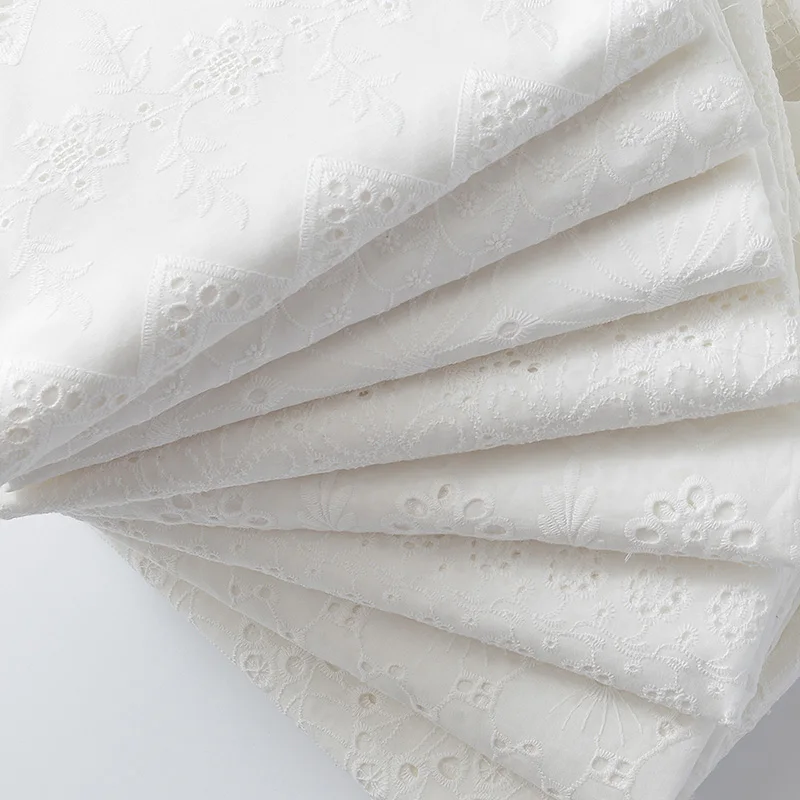 130x50cm Summer White A Little Thin Cotton Lace Skirt Clothing Wedding Dress Fabric DIY Women's Embroidery Hollow Sewing Cloth