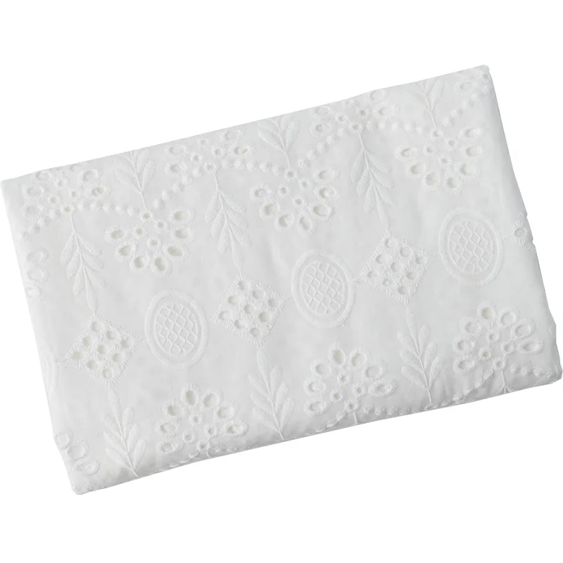 130x50cm Summer White A Little Thin Cotton Lace Skirt Clothing Wedding Dress Fabric DIY Women's Embroidery Hollow Sewing Cloth thumbnail 4