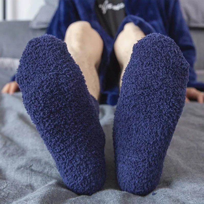 Winter Men's Half Fleece Socks Thermal Coral Fleece Pure Color Warm Thicken Soft Mid-tube Floor Home Sleep Socks for Women thumbnail 3