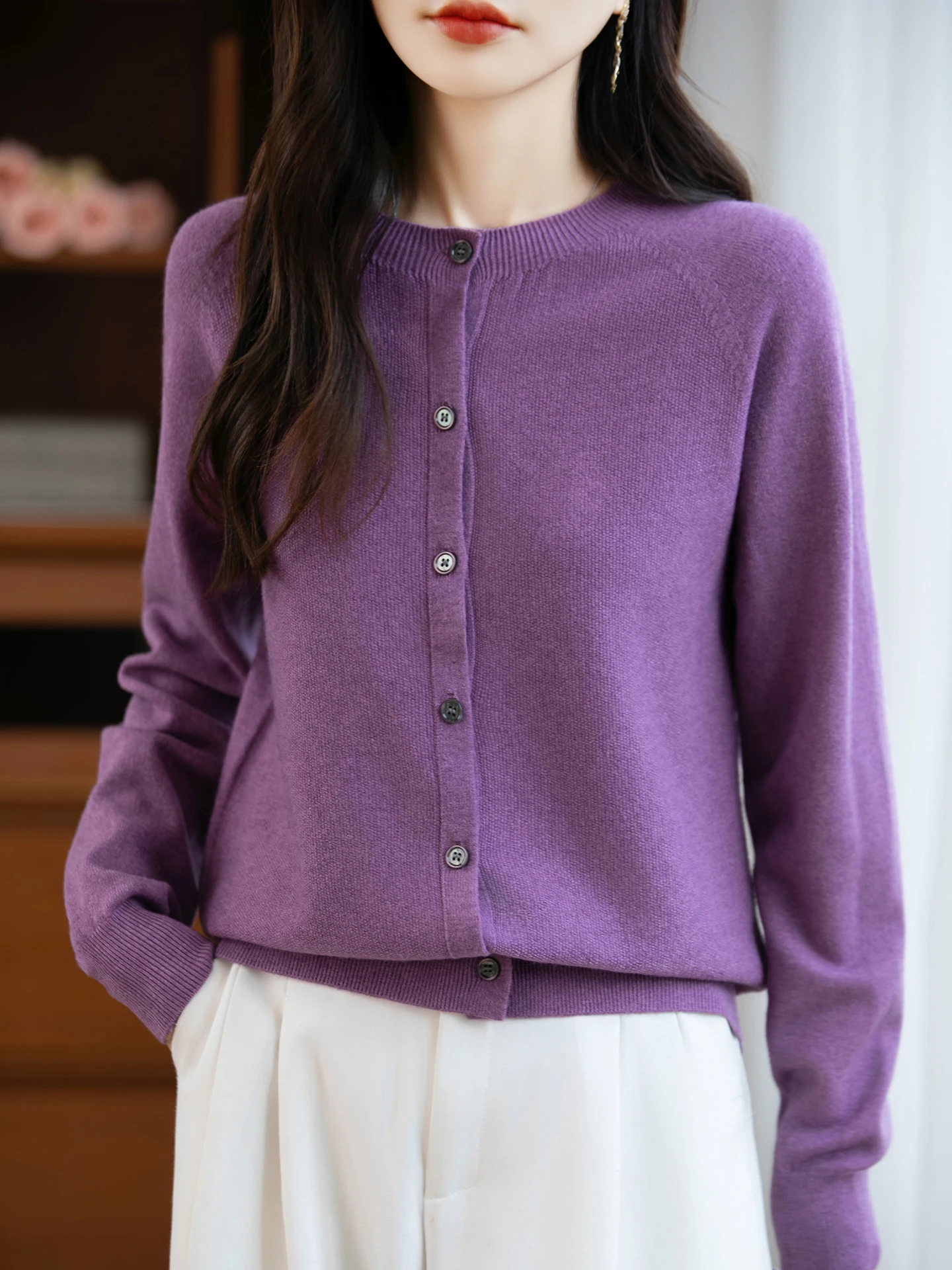 Classic Merino Wool Woman Sweater Basic Female Autumn Winter Knitted Cardigan Elegant Ladies Cashmere Long Sleeve Clothing Tops thumbnail 4