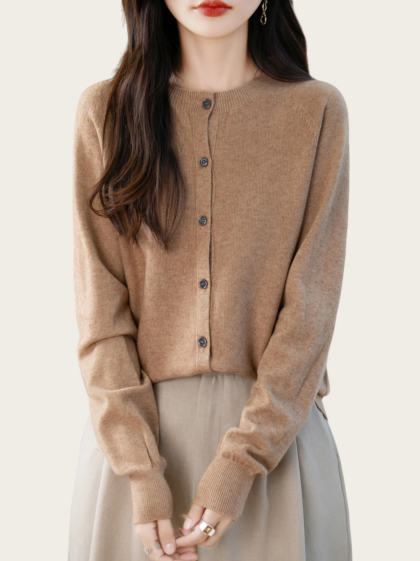 Classic Merino Wool Woman Sweater Basic Female Autumn Winter Knitted Cardigan Elegant Ladies Cashmere Long Sleeve Clothing Tops thumbnail 2