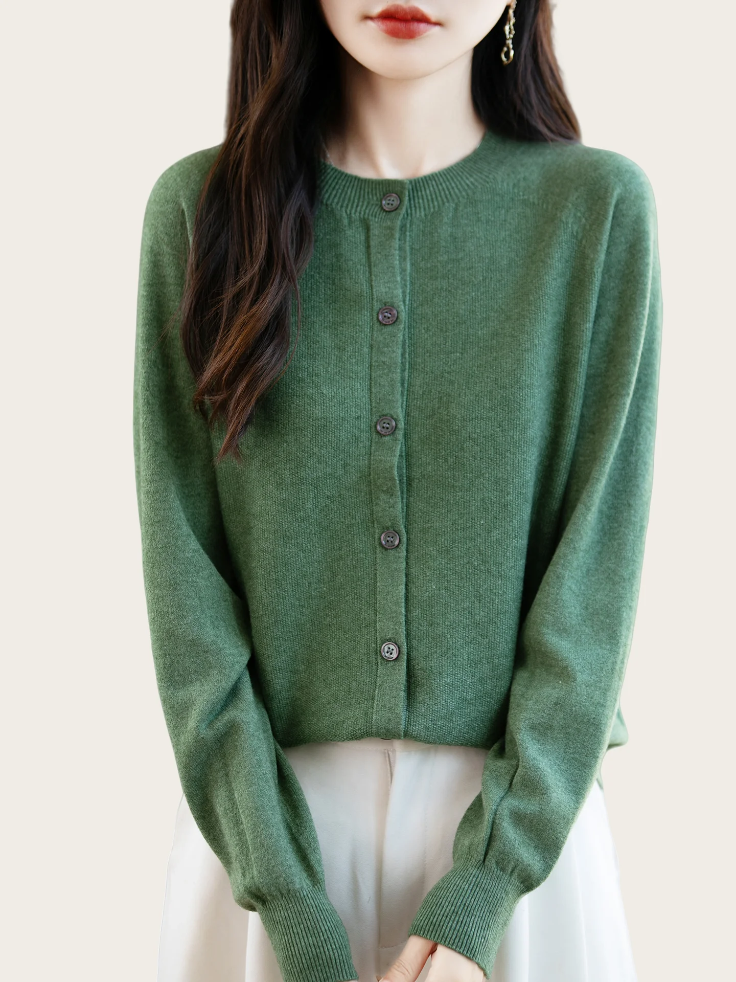 Classic Merino Wool Woman Sweater Basic Female Autumn Winter Knitted Cardigan Elegant Ladies Cashmere Long Sleeve Clothing Tops thumbnail 3