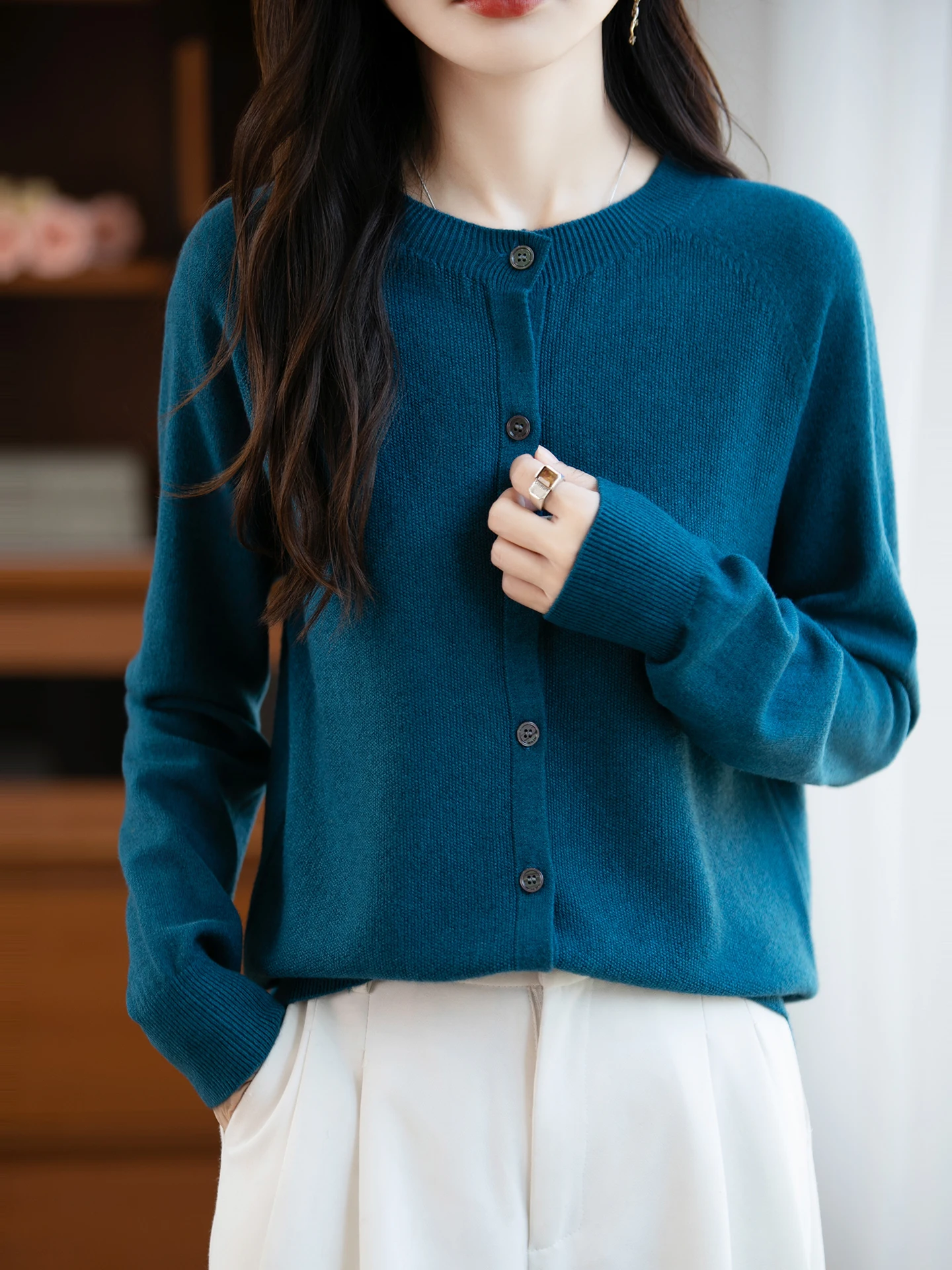 Classic Merino Wool Woman Sweater Basic Female Autumn Winter Knitted Cardigan Elegant Ladies Cashmere Long Sleeve Clothing Tops thumbnail 6