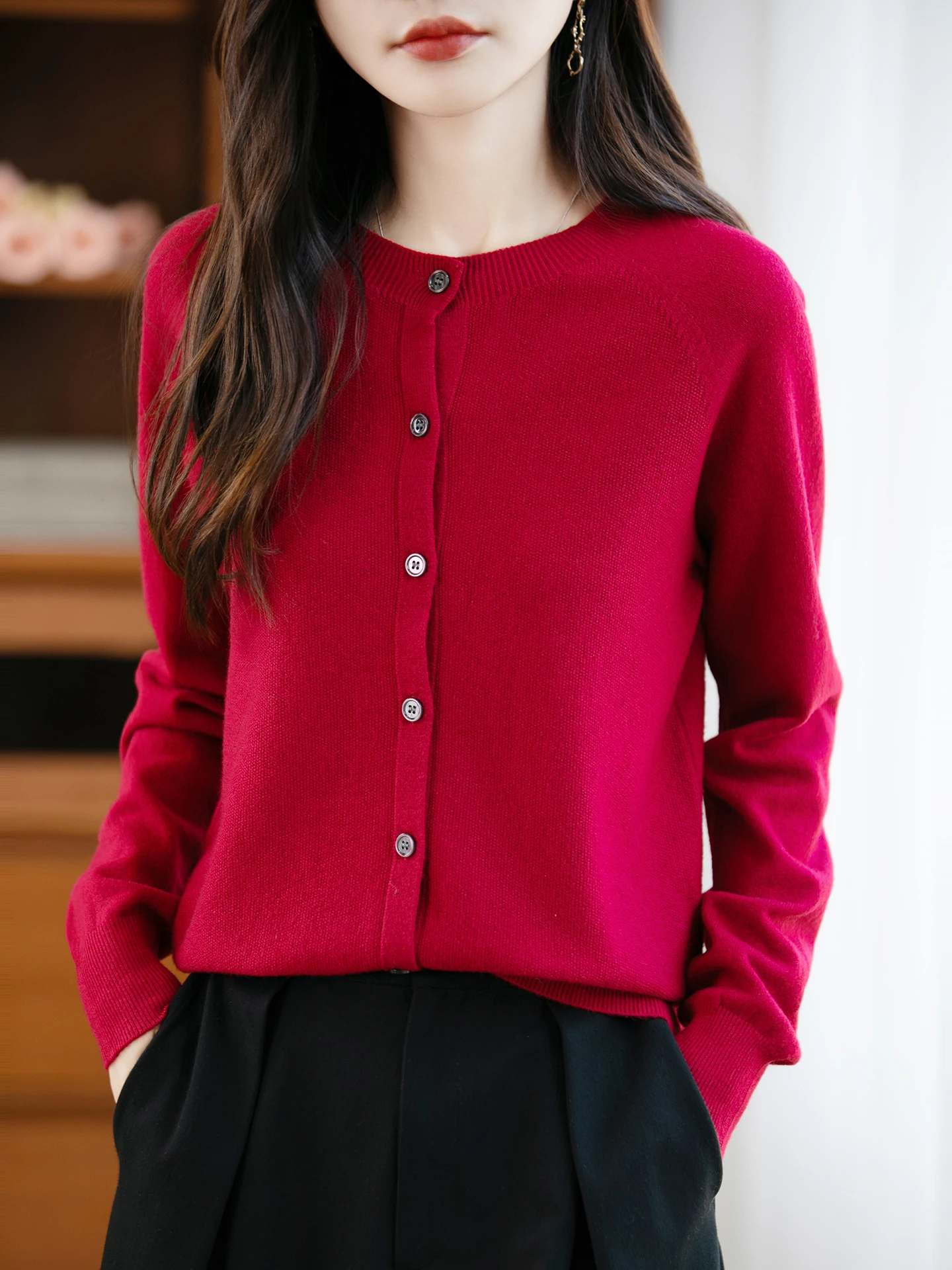 Classic Merino Wool Woman Sweater Basic Female Autumn Winter Knitted Cardigan Elegant Ladies Cashmere Long Sleeve Clothing Tops thumbnail 5
