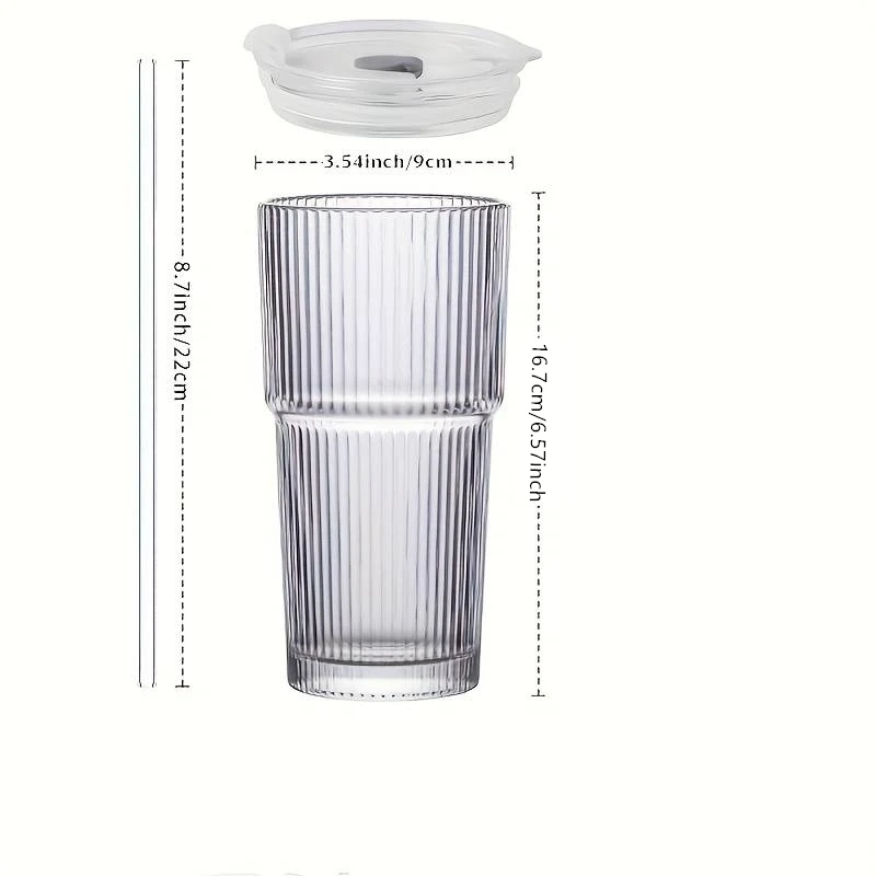 Large Capacity  Stripe Glass Coffee Cup With Lid Cover Straw Transparent Drinking Glasses For Juice Iced Coffee Mugs Drinkware thumbnail 6