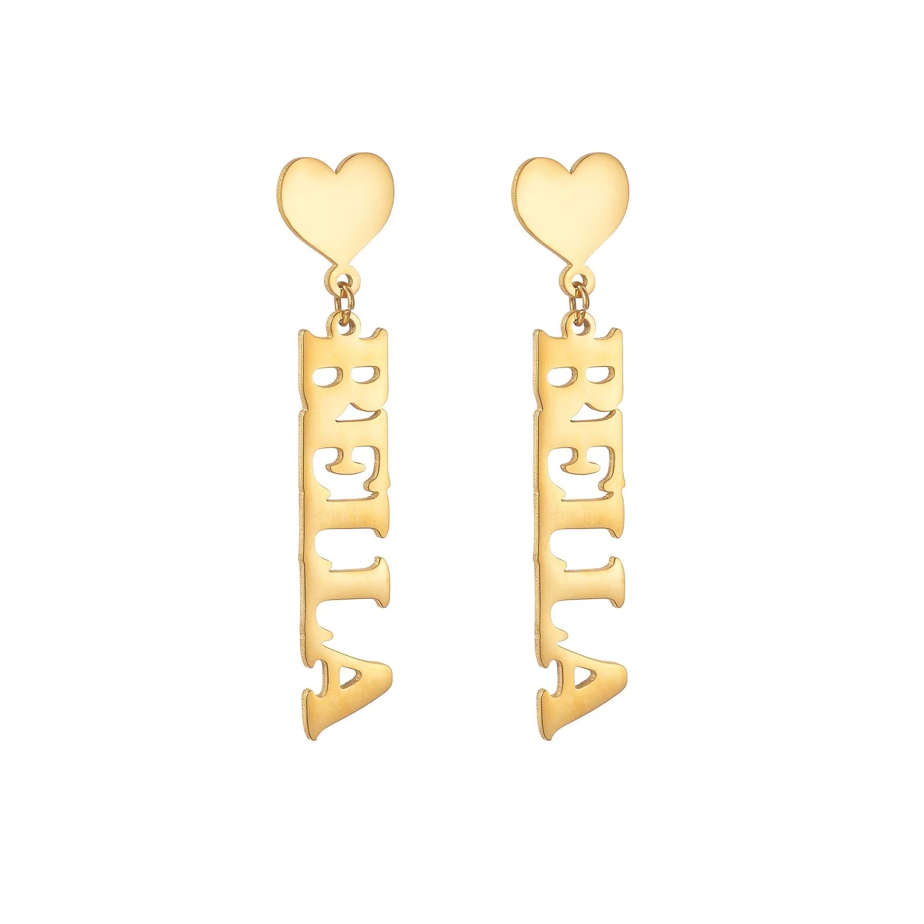 Custom Name Earrings For Women Gold Color Stainless Steel Heart Name Stud Earring Handmade Christmas Jewelry Gifts thumbnail 5