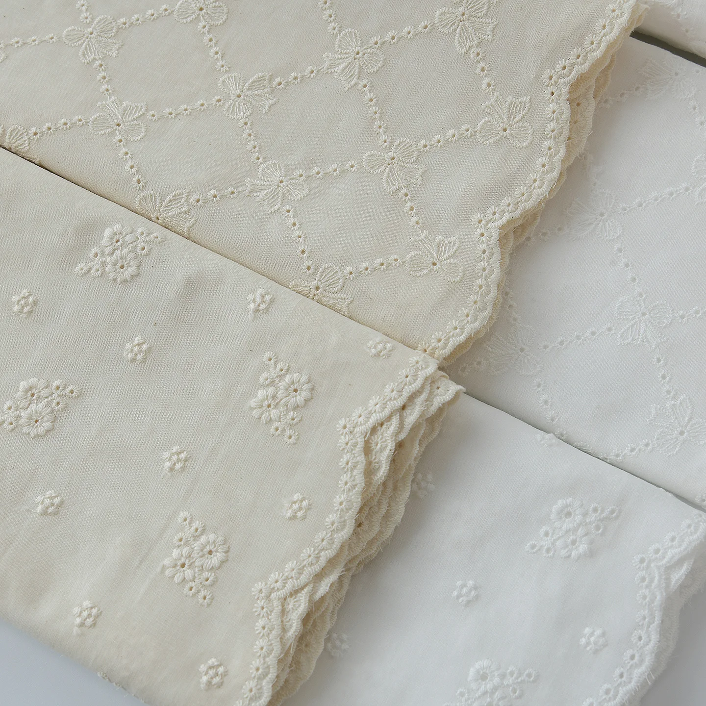135x50cm 60s White Beige Pure Cotton Embroidered Lace Fabric Floral Embroidery Cloth for Dresses Full Width Cotton Lace Trim
