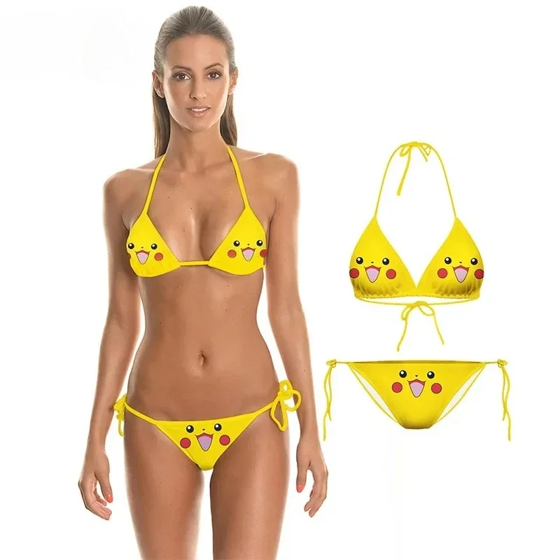 Summer Women's Swimwear Pikachus Biquini Beachwear Swimming Swimsuit Female Kawaii Strappy Bikini