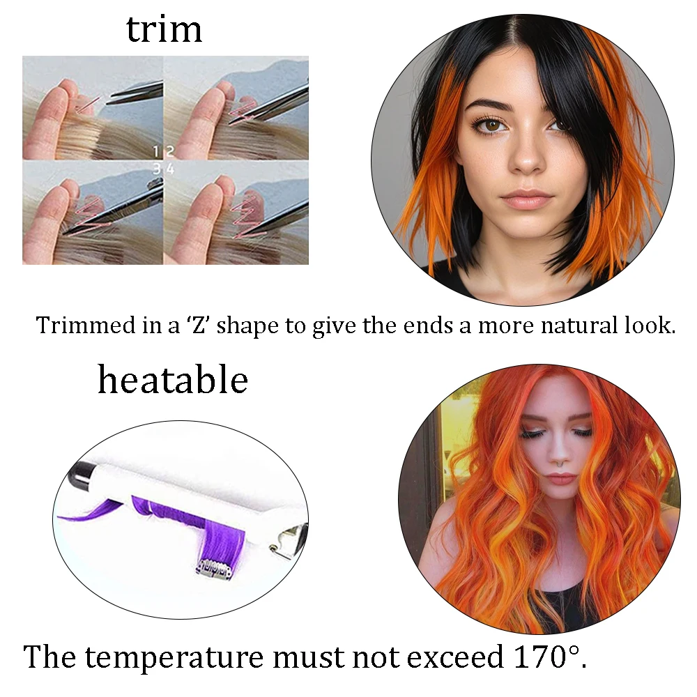 22 inches12pcs/pack Colored Party Synthetic Clip in Hair Extensions for Girls Multi-colors Straight Hair Synthetic thumbnail 4