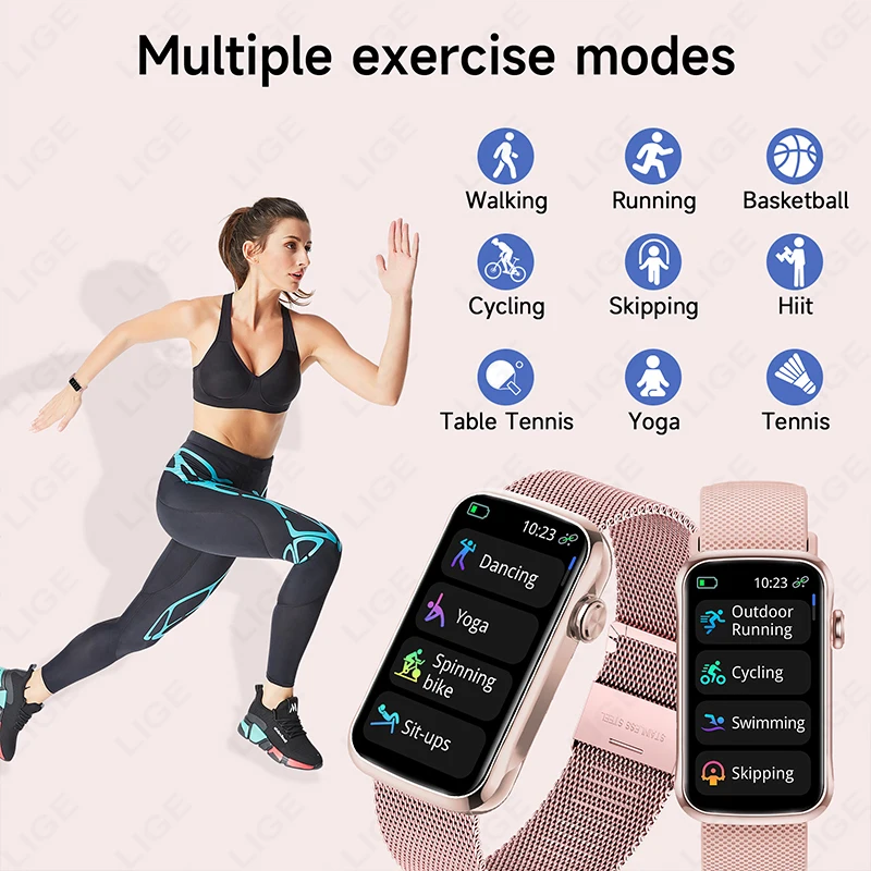 LIGE 1.47'' Smart Watch Women Men Smart Bracelet Heart Rate Step Count Sport Fitness Health Monitor Waterproof Smartwatch Ladies thumbnail 3